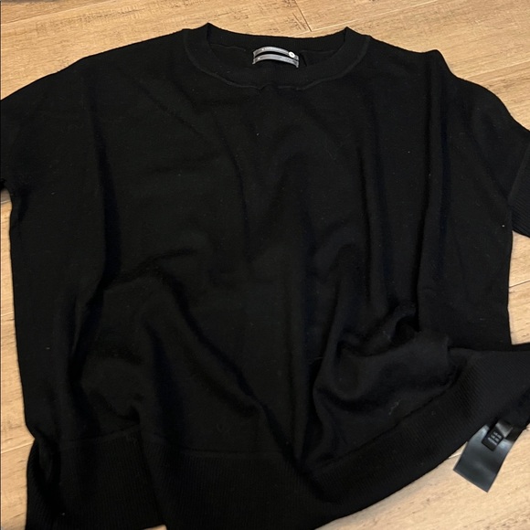 By Anthropologie Sweater Women's XS Black Merino Wool Short Sleeve Boxy Pullover - Picture 5 of 6